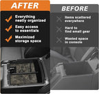 TripleAliners Center Console Organizer Compatible with 2025 2026 Ford Bronco(Not for 2-Door& Manual &Bronco Sport) Accessories Console Storage Box Armrest Tray | Two Layers with Leather Trim (Gray)