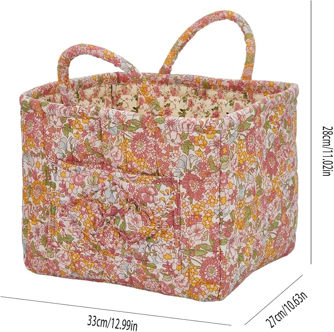 Boho Fabric Storage Basket, Large Capacity Laundry Basket, 12.2'' x 10.23'' x 10.23'' Collapsible Laundry Hamper with Easy Ca