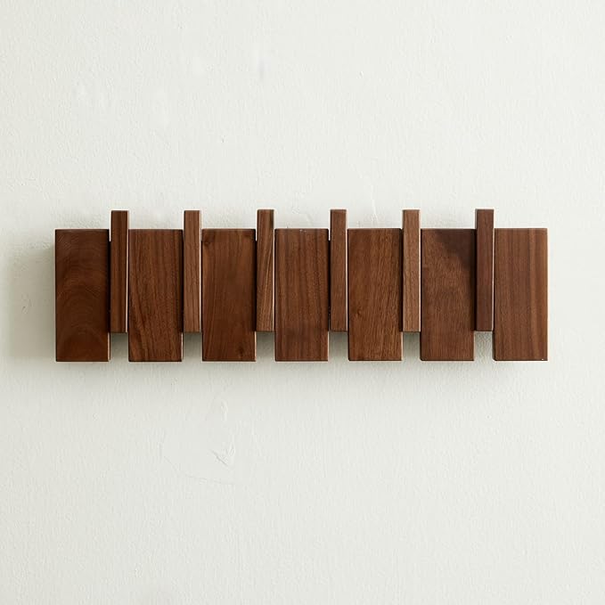 QUELLANCE Wood Coat Rack Wall Mount, Coat Hooks Hanger Wall Mounted, Heavy Duty Wall Coat Rack with 6 Hooks for Hanging Coats