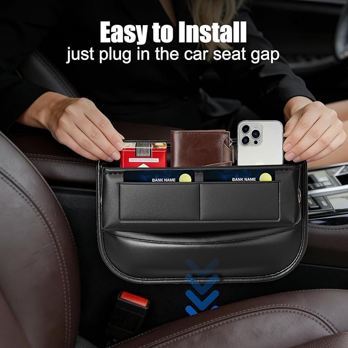 chfine Car Seat Gap Filler Organizer, Universal Premium Leather Car Gap Filler with Card Slots for Front Seat Between Car Seat and Console Hold Phone, Sunglasses, Keys, fit for Car Suv Truck (2)