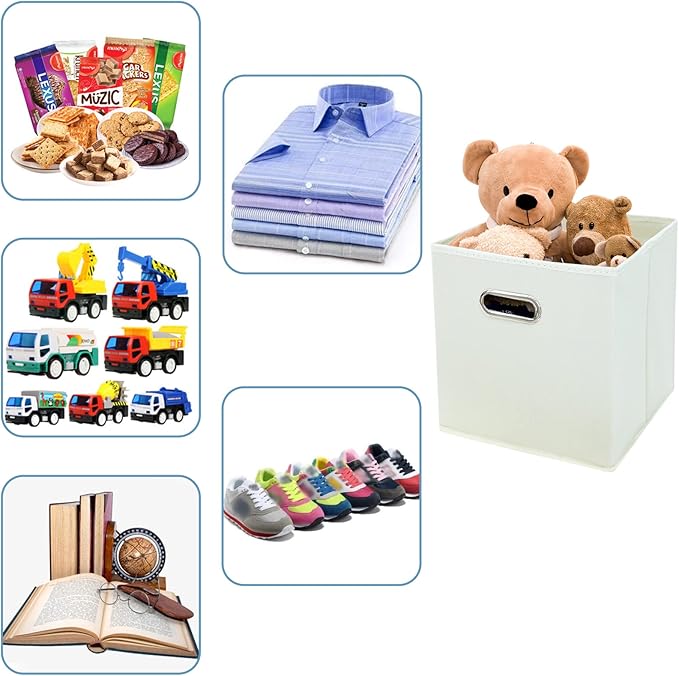 Black Fabric Cubby Storage Bins,13x13x13 Inches,Cube Organizer Bin Foldable Storage Boxes with Dual Handles Fabric Organizer 
