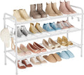 VILICK 3 Tier Shoe Rack 33" Wide Metal Shoe Organizer Long Shoe Storage with 4 Side Hooks Sturdy Shoes Shelf for Front Door E