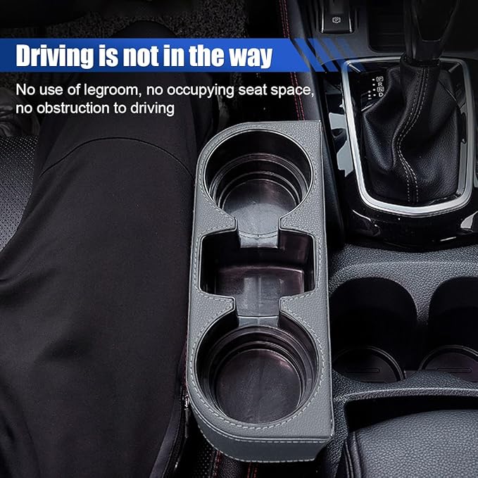 Car Cup Holder, Auto Front Seat Organizer, Multifunctional Cup Drink Holders with PU Leather Cover, Gap Filler Storage Box Coin Bucket Console Side Pocket Cell Mobile Phone Holder (Gray)