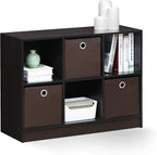 Furinno BASIC Book Shelf, 6-Cube Bookshelf with Open Shelf, 3 x 2 Bookcase with Storage Bins, Closed Back, Horizontal, 11.9 x