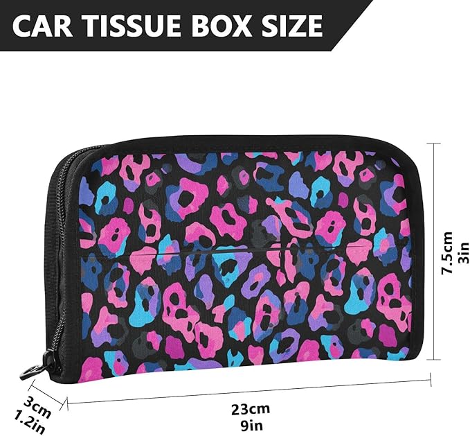 Car Tissue Holder Car Visor Organizer Tissue Box Holder for Car Sun Visor Organizer with Car Vehicle Accessories Essentials Interior for Women Men Pink and Blue Leopard Print