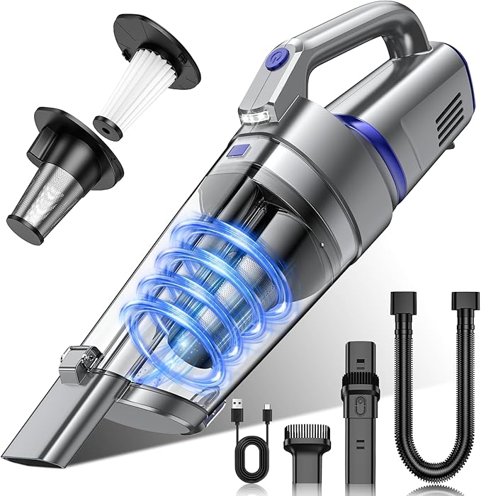 Handheld Vacuum Cordless, 16000PA Strong Suction Hand Held Car Vacuum Cleaner, Portable Hand Vacuum Rechargeable with Multi-N