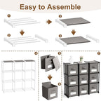 Geelin 9 Cube Storage Organizer with Fabric Bins and Labels 11 Inch, Fabric Collapsible Cubby Clothes Storage Drawer Dresser 