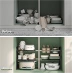 NETEL Under Sink Organizers and Storage, 2 Tier Expandable Under Cabinet Organizer Shelf with 2 Baskets and 6 Panels, Expanda