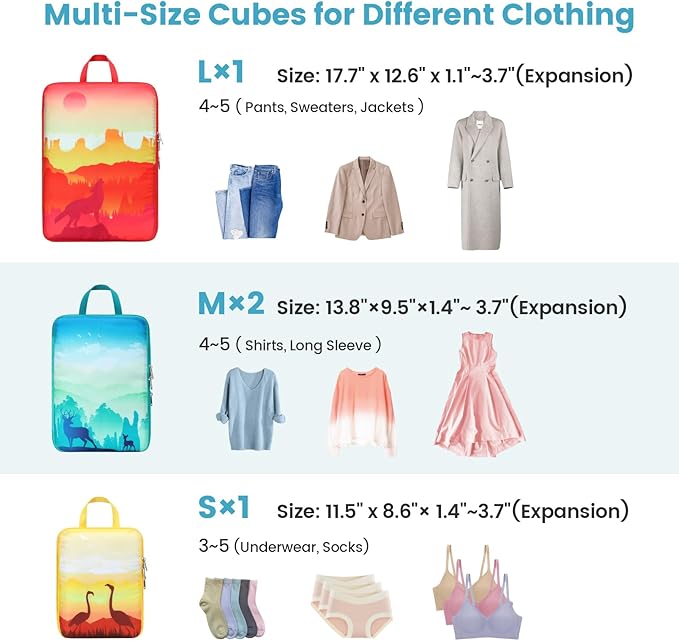 Cambond See Through Mesh Compression Packing Cubes for Travel Women - 4 Set Lightweight Expandable Compression Cubes for Trav