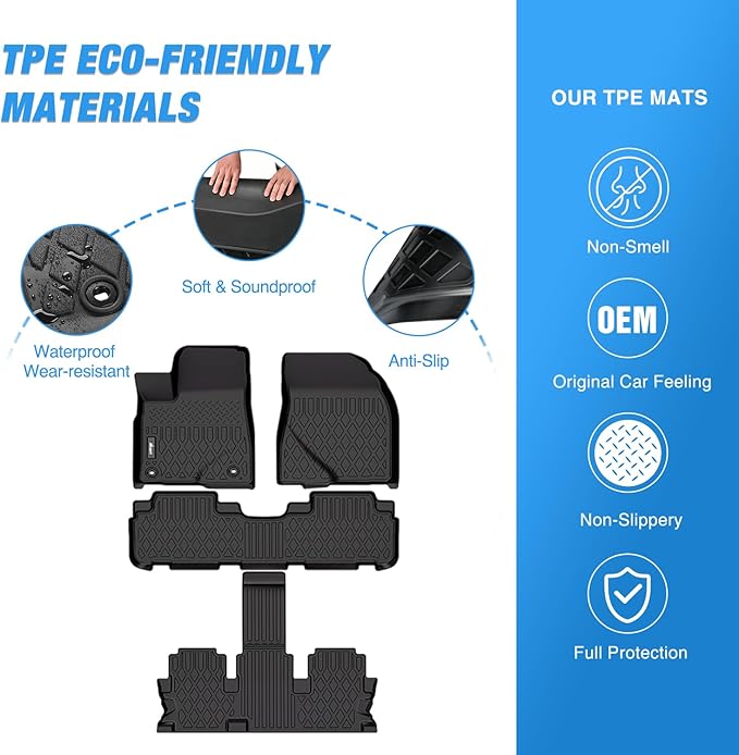 Nilight TPE Floor Mats for Toyota Highlander 7&8 Seats 2014 2015 2016 2017 2018 2019 (Not for Hybrid) All Weather Custom Fit Heavy Duty Floor Liners