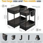 Sevenblue 4 Pack Under Sink Organizer, Under Bathroom Cabinet Organizer with Hooks Hanging Cup, Multi-Purpose Storage Shelf f