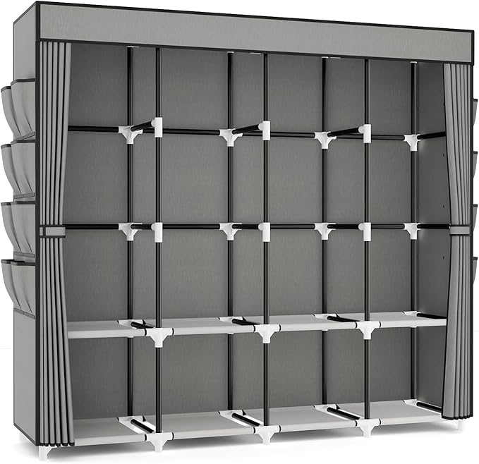 Portable Closet for Hanging Clothes, 67 Inch Wide Portable Wardrobe Closet with Cover, 4 Hanging Rod, Storage Shelves and Sid