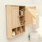 TaoHFE Natural Wooden Color Bathroom Wall Cabinet with 2 Door Adjustable Shelves,Over The Toilet Storage Wall Mounted Medicin