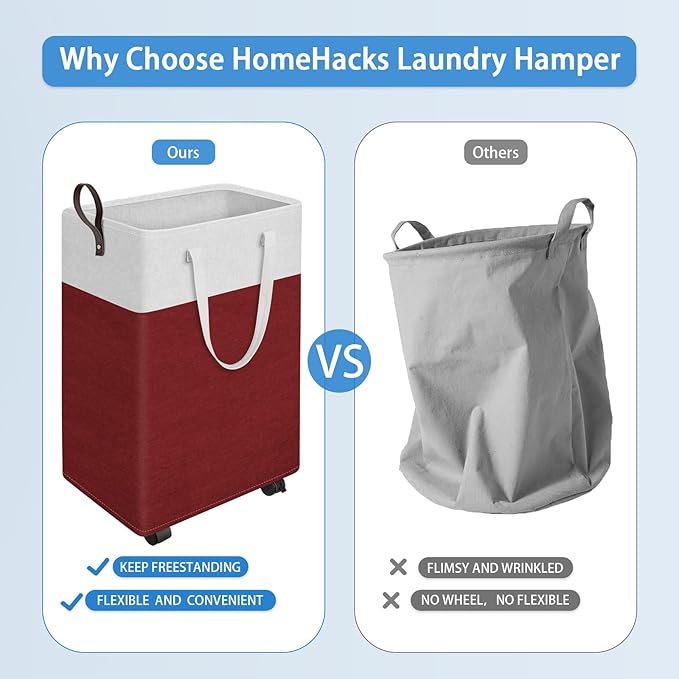 HomeHacks 90L Large - Capacity Rolling Laundry Basket, Laundry Hamper with 4 Smooth Wheels, Collapsible Waterproof Clothes Ba