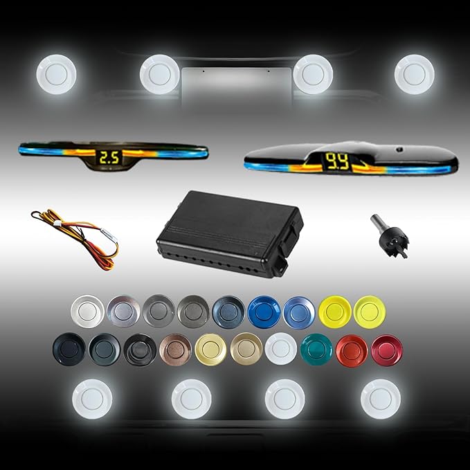 New Features Forward and Reverse Parking sensors, Option to Measure Distance in inches, bidirectional Display Option, and Customizable Digital Direction 18 Color Probes to Choose from(White)