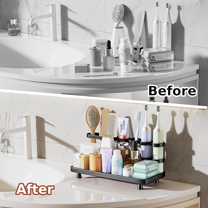 YOOLENS Electric Toothbrush Holder for Bathroom Countertop 5 Metal Slots Toothpaste Razor Mouthwash Organizer, Black