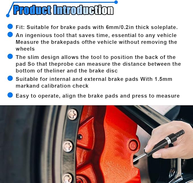 Brake Pad Thickness Gauge Measure Tool with Scale- Brake Shoe Gauge Car Brake Measuring Tool for Internal External Brake Pads