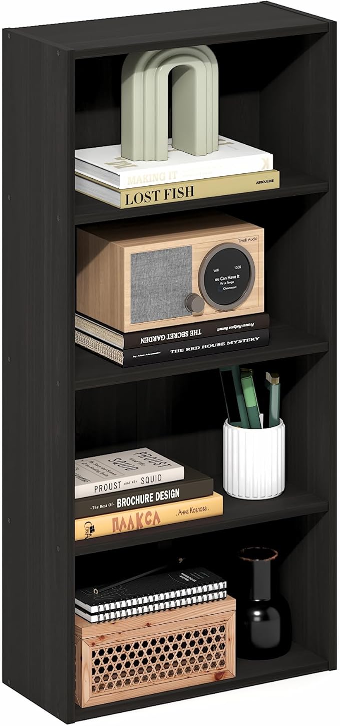 Furinno Basic Book Shelf, 4-Tier Bookcase with Open Shelf, Bookshelf, Cube Storage Organizer, 7 x 17 x 35, for Living Room, B