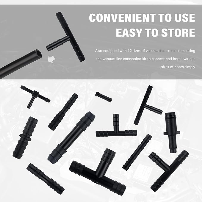 Multipurpose Vacuum Line Kit,6PCS 5Ft Vacuum Hose Automotive+64PCS Vacuum Line Connectors,Max 130PSI Silicone Hose for Variet
