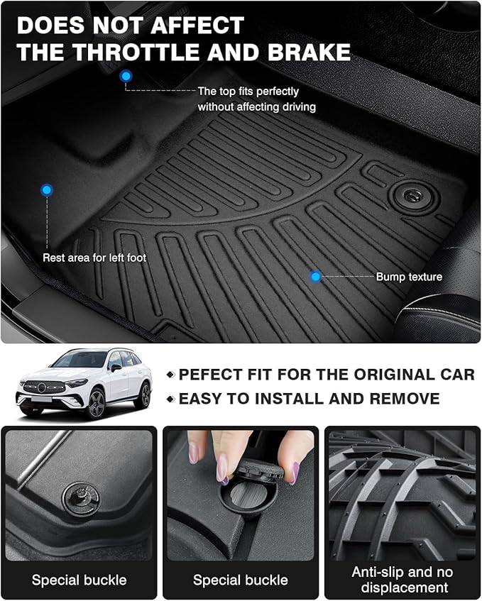 Powerty Floor Mats for 2023 2024 2025 Mercedes Benz GLC?GLC 300?GLC 350e?4Matic Accessories All Weather Floor Liner 3D TPE 1st & 2nd Row Floor Mat Heavy-Duty Floor Liners