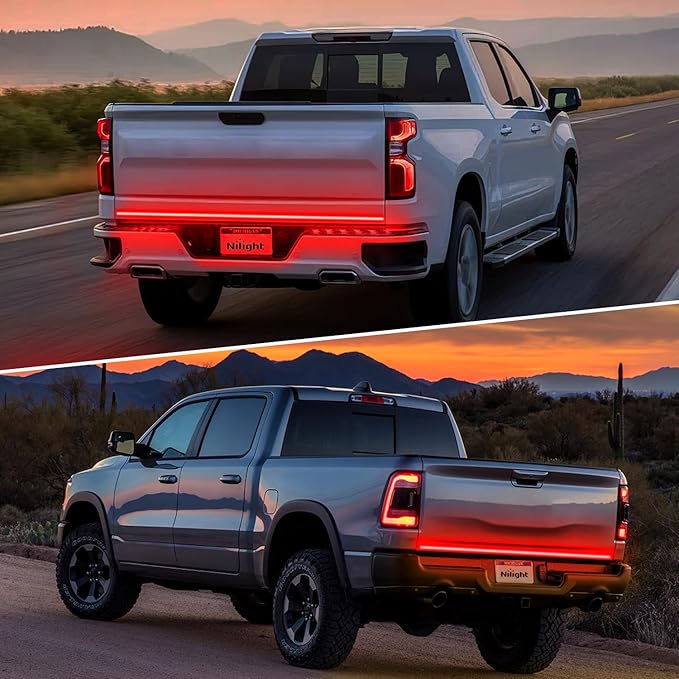 Nilight Truck Tailgate Light Strip 60" Quad Row 648 LED Strip with Red Running Brake Lights White Reverse Lamp Amber Turn Signals