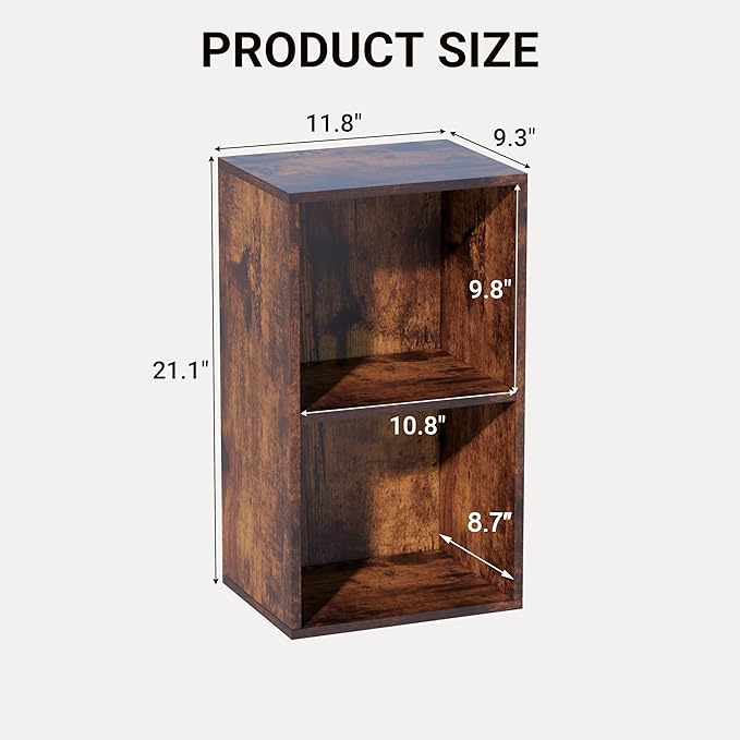 Book Shelf, 2 Cube Storage Organizer, Open Shelves Bookcase 9.3 x 11.8 x 21.1, Bookshelf for Living Room, Bedroom, Home Offic