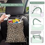 Cute Car Trash Can, Hanging Canvas Car Back Seat Organizer and Storage Bag, Funny Car Trash Bag For Travelling, Outdoor Cute Brown Leopard