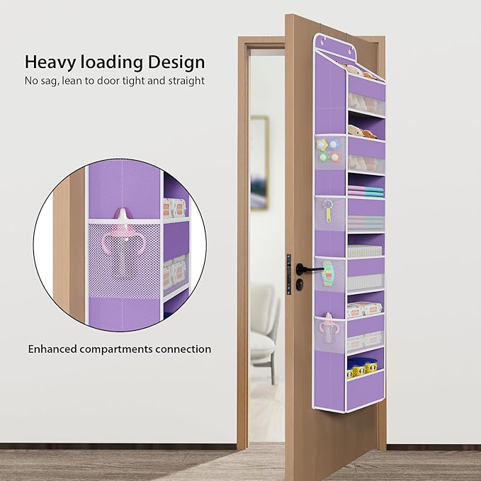 Univivi Over The Door Hanging Organizer with 6 Large Compartments and Mesh Windows, Over The Door Baby Clothes Organizer for 