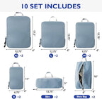 Compression Packing Cubes, 10 Set Packing Cubes for Travel Compression, Lightweight Compressible Package Organizer for Carry 