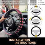 PINCTROT Race Grip Steering Wheel Cover, Anti Slip Silicone Perforated Design with Soft Touch Padding, Enhanced Grip for Sporty Driving 14.5-15 Inch (Racing Pink)