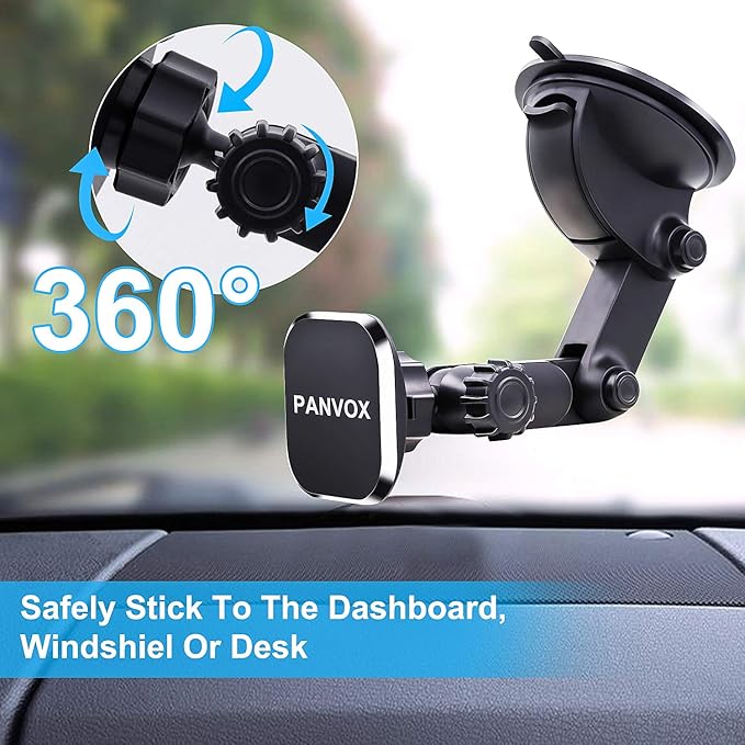 Magnetic Phone Car Mount, Universal Dashboard Windshield Car Phone Mount Holder with Upgraded 3.2" Suction Cup,8 Strong Magnets Compatible with iPhone 11 Pro X XS Max XR Galaxy Note10 S10 (B)