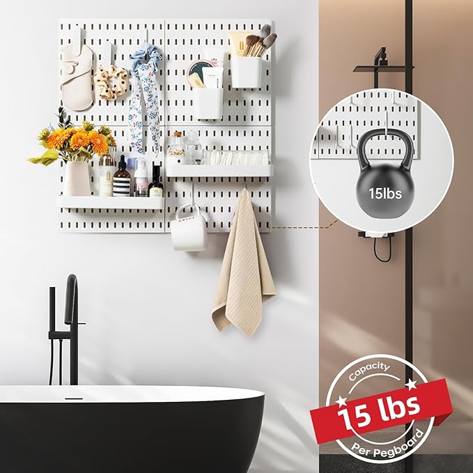 VUSIGN Pegboard Combination Wall Organizer Kit, 4 Pieces Pegboards and 17 Accessories Modular Hanging, Wall Mount Display Peg