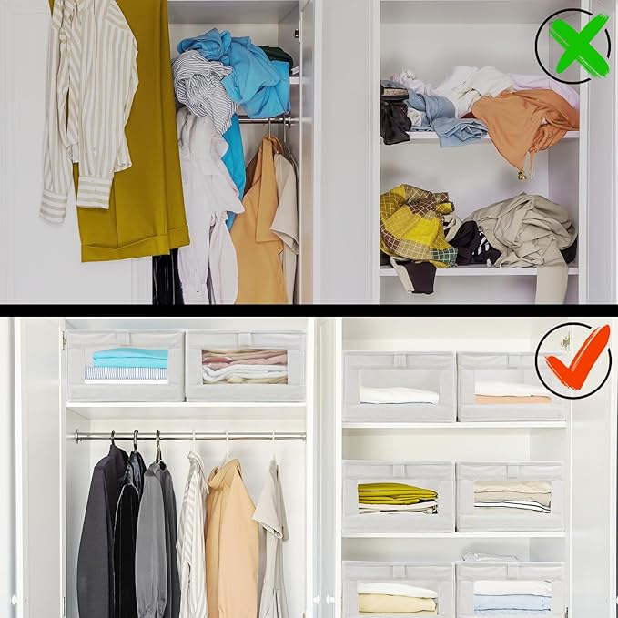 Fordonral 4 Pack Linen Storage Bins, Storage Containers for Organizing Clothing, Jeans, Toys, Books, Shelves, Closet, Wardrob