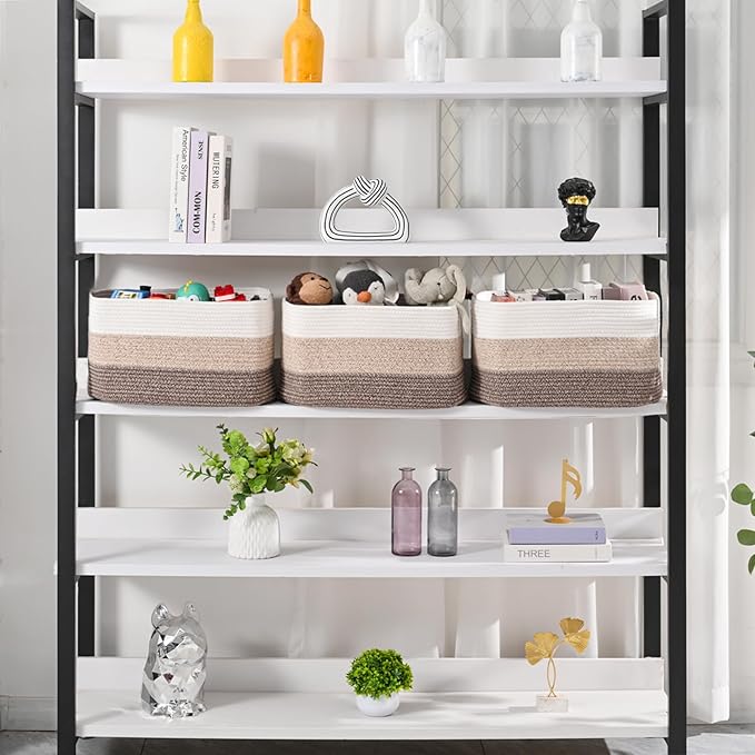 ICERZCZ Large Storage Baskets for Organizing Shelves, Woven Cotton Rope Bins for Baby Nursery Organization, Book Toy Towel Or