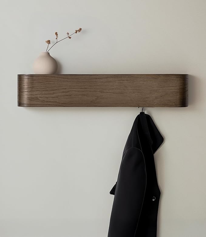 Kazai. Wall-Mounted Coat Rack 'Toke' - Modern Design Coat Rack with Hidden Wall Hooks - Solid Wood Veneer Panel Coat Hanger -