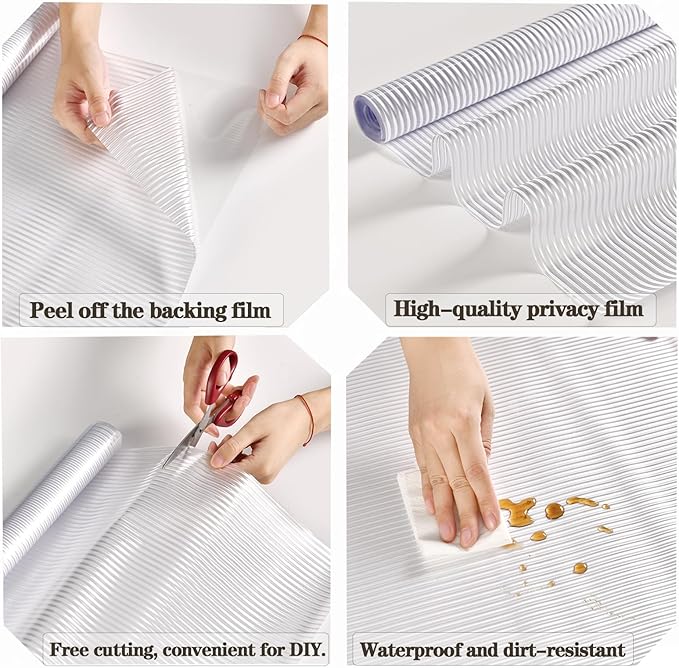 Hilarious Reeded Glass Privacy Film Frosted Window Cling Window Privacy Film 3D Decor UV Blocking Heat Control Static Cling Vinyl No Glue Removable Cover for Bathroom Living Room Office, 23.6''x118''