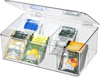 ZEXALOR Clear Tea Bag Organizer, Dresser Organizers Drawer Organzier Storage Container with Removable Dividers, Plastic Stora