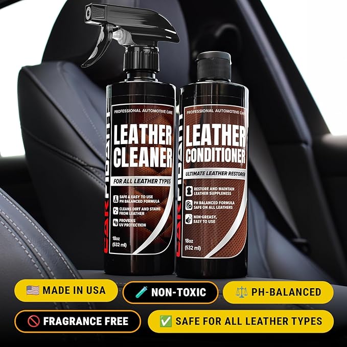 Car Leather Cleaner and Conditioner - pH Neutral, Non-Toxic & Non-Greasy - Gently Cleans, Restores and Protects Leather Seats