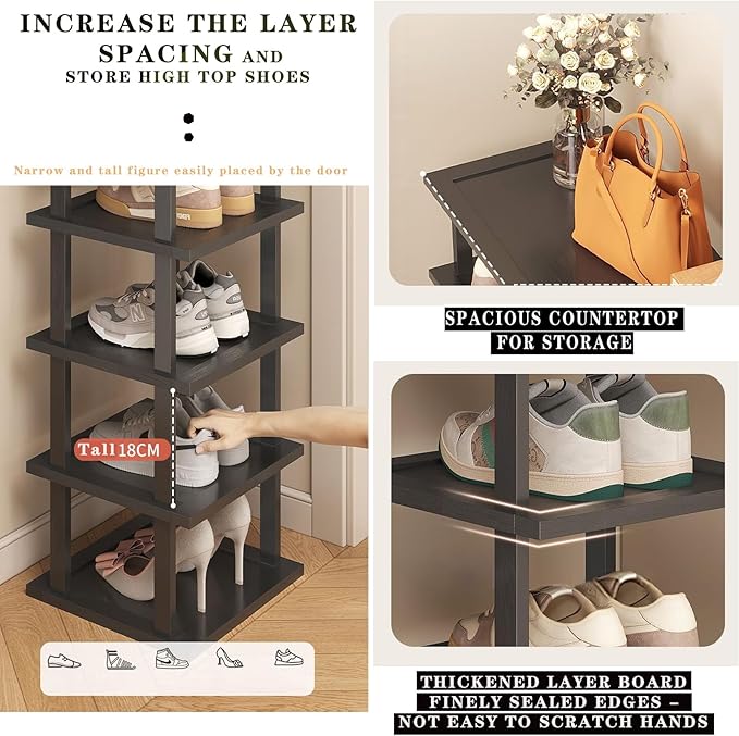 Vertical Shoe Rack - Tall Narrow Shoe Rack Organizer for Small Spaces,12 Tier Bamboo Shoen Shelf for Entryway,Closet,Corner,D