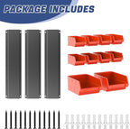 WALMANN Wall Mounted Storage Bins for Small Parts, 10 Bins with 3 Metal Rails, Plastic Bins for Screws, Bolts, Nuts, Craft Ro