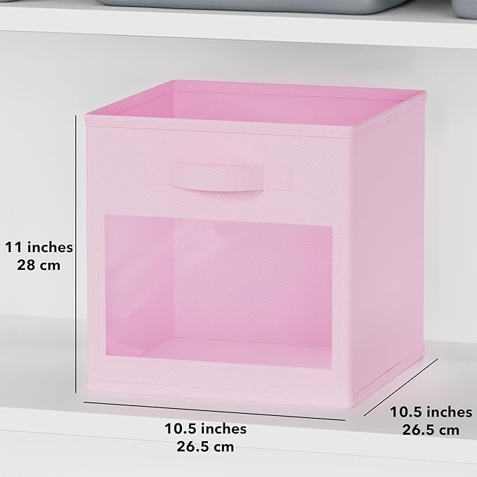 SpaceAid Storage Cubes with Clear Windows, Set of 6 Fabric Bins, 11 Inch Foldable Baskets Boxes for Closet, Cubby Shelf or Cu