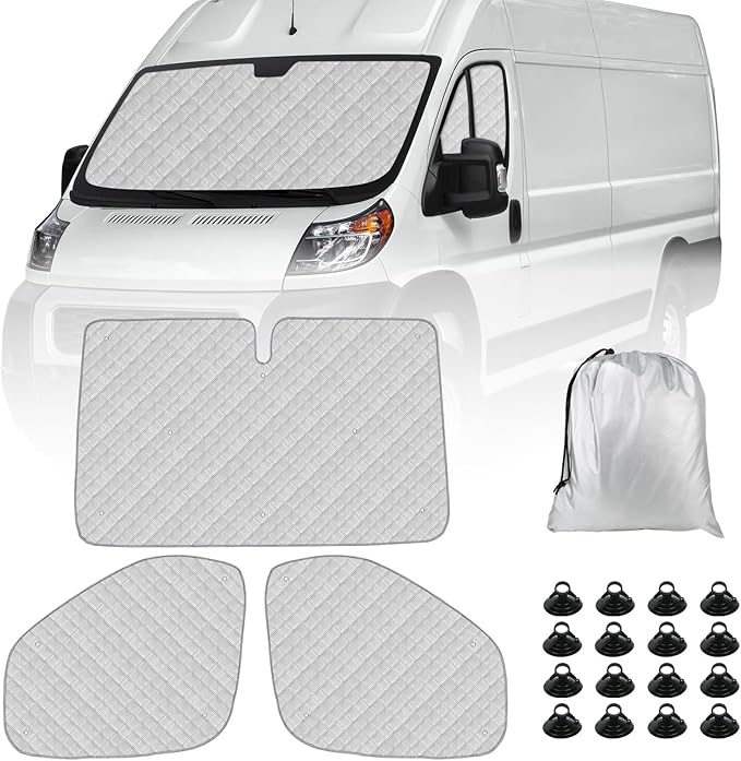 Windshield Sun Shade 3 Set for 2014-2024 Ram ProMaster, Insulated Front Seat Side Sunshade for All Seasons, Blockout UV Reflector Privacy Protection