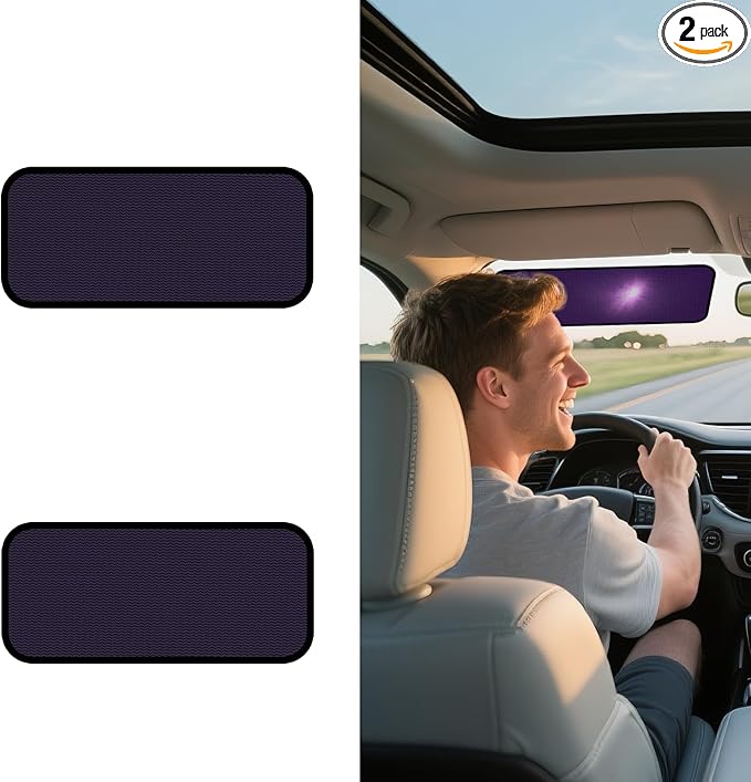 XCBYT Square Car Window Shades for Windshield & Side Windows, 2-Pack Static Cling Glare Blocker, Removable Tint, Long Size for Wider Coverage, Semi-Transparent with Strong Hold (15.75" x 7.09")