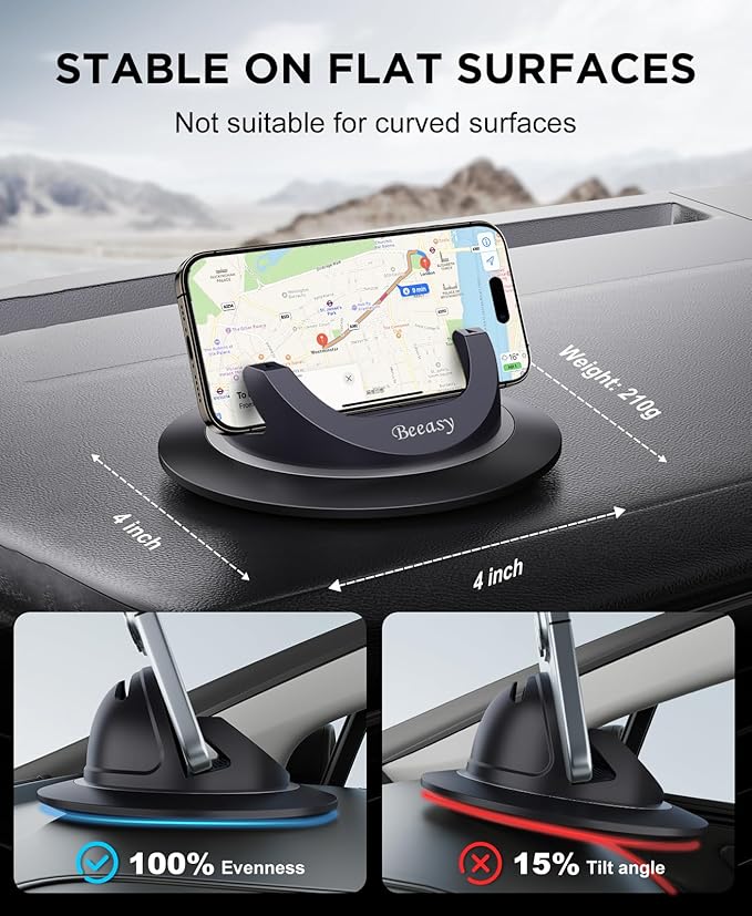 Beeasy Dashboard Cell Phone Holder for Your Car, Car Phone Holder with 360°Rotatable Silicone Non-Slip, Universal Car Phone M