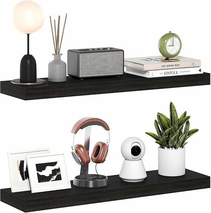 Furinno Tanna Floating Shelves for Wall Set of 2, 9 x 35 Wall Shelf, Wall Mounted Floating Shelf with Invisible Bracket, 2-in