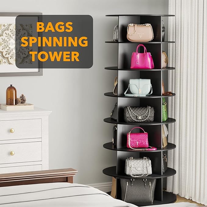 SpaceAid 7 Tier Rotating Shoe Rack Tower, Spinning Shoe Display Lazy Susan, Revolving 360 Shoe Rack Storage Round Carousel, V