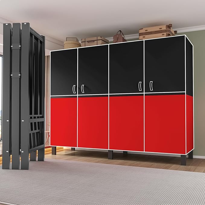 Heavy Duty Portable Closet Wardrobe, Garment Rack with Cover & Hanging Rods, Freestanding Wardrobe with Magnetic Door, Metal 