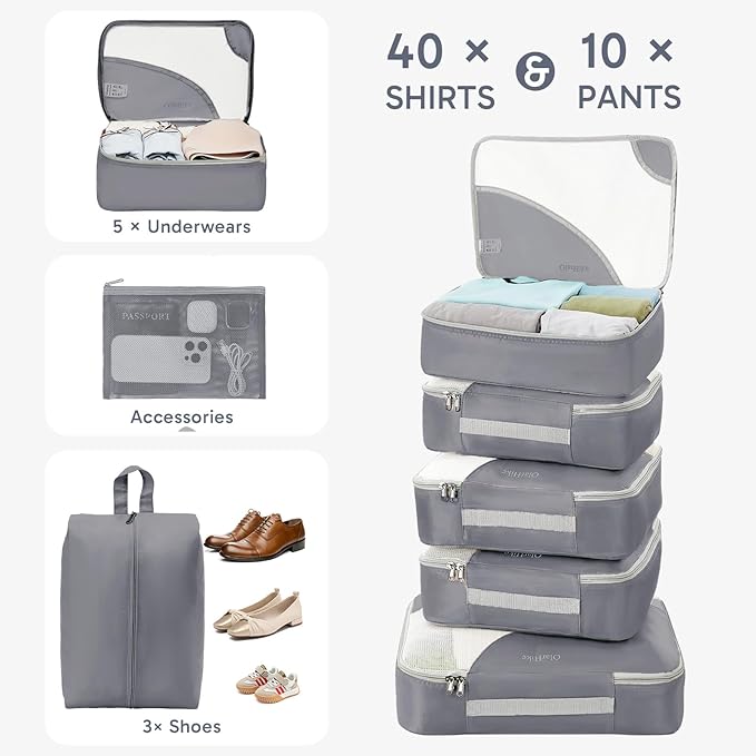 10 Set Packing Cubes for Travel, Gifts for Women Mom,Anti-Tearing Suitcase Organizer for Luggage with Shoe & Hanging Toiletry
