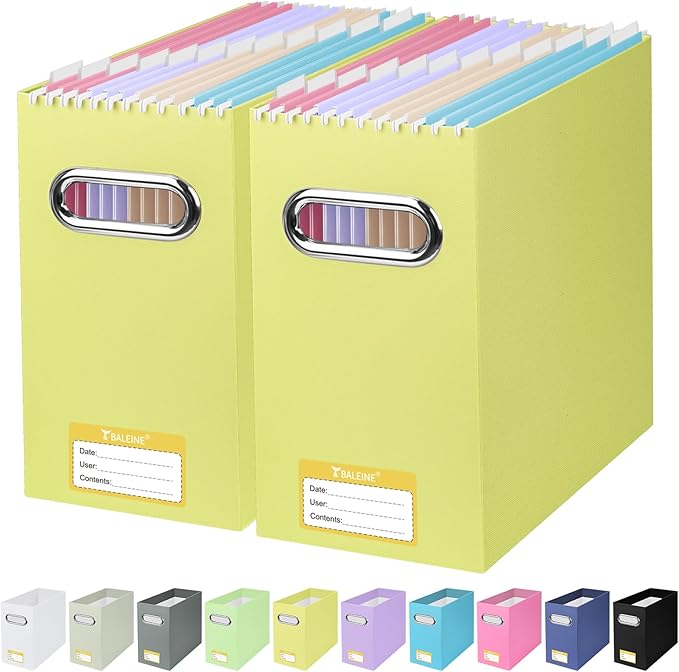 BALEINE File Organizer Box, Cardboard File Folder Organizer with Handle for Letter Size, Portable Collapsible Hanging Filing 