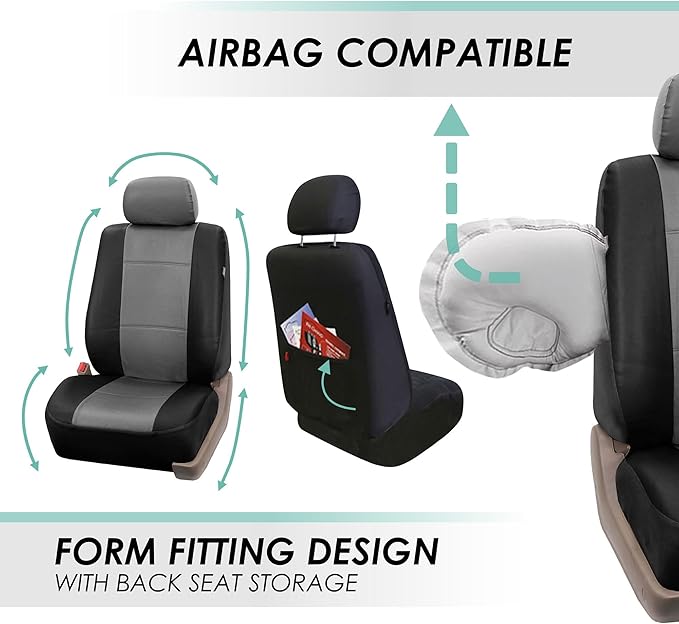 FH Group Car Seat Covers PU Leather 3 Row 8 Seater Car Seat Covers, Airbag Compatible and Split Bench - Fit Most Car, Truck, 